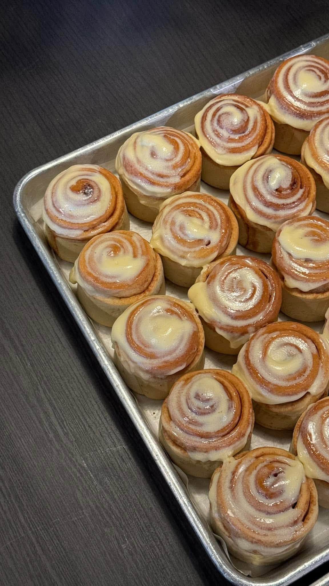 Tray of Freshly Iced Cinnamon Rolls